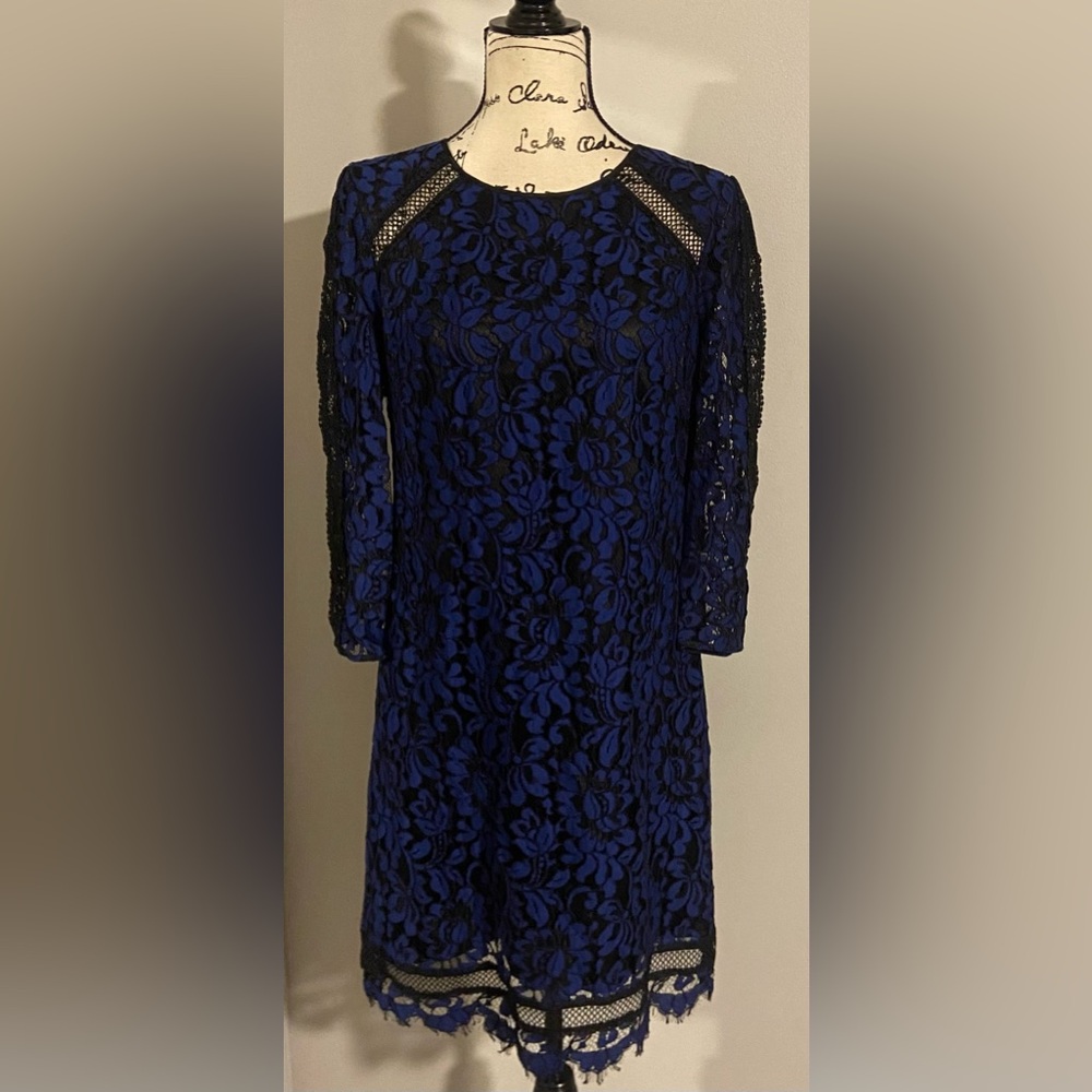 NWT Eliza J Blue & Black Floral Lace Dress